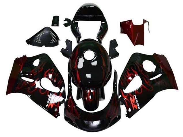 Schwarz Rot Flamme 1996-2000 Suzuki GSXR 600 / GSXR 750 Motorrad Verkleidung
