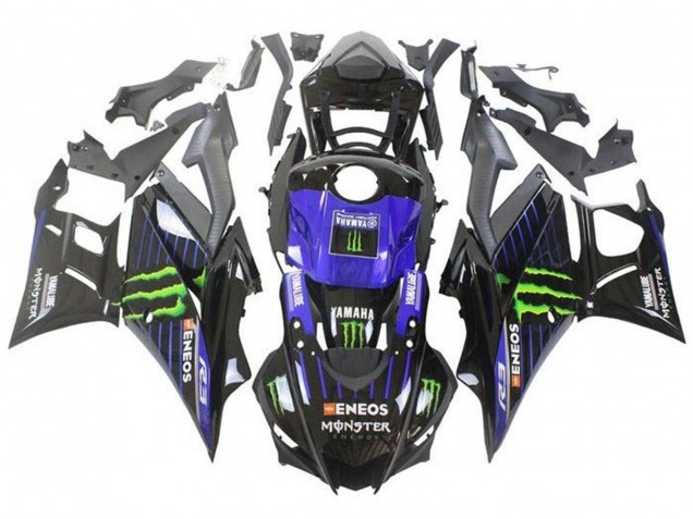 Blau Glänzendes Schwarz Grün ENEOS Monster 2019-2021 Yamaha YZF R3/R25 Motorrad Verkleidung
