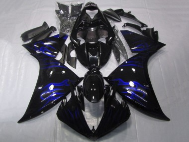 Glänzendes Schwarz Blau Flamme 2009-2011 Yamaha YZF 1000 R1 Motorrad Verkleidung