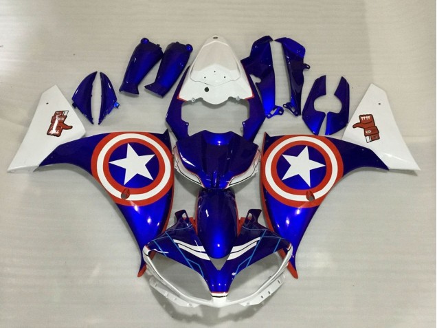 Blau Weiß Rot Stern Captain America 2009-2011 Yamaha YZF 1000 R1 Motorrad Verkleidung
