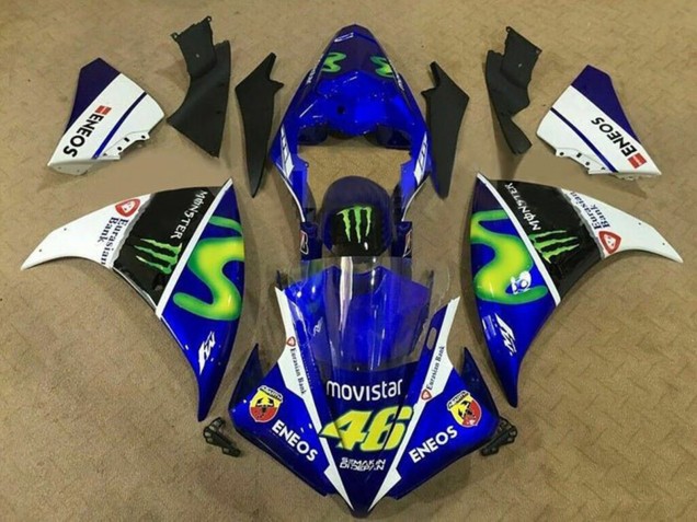 Blau Weiß Schwarz Grün MoviStar Monster 2009-2011 Yamaha YZF 1000 R1 Motorrad Verkleidung