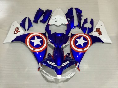 Weiß Blau Rot Stern Captain America 2012-2014 Yamaha YZF 1000 R1 Motorrad Verkleidung