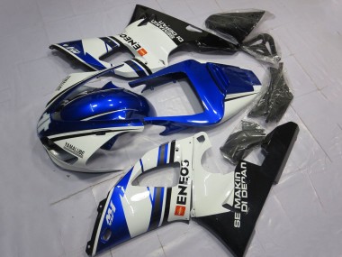 Weiß Blau Glänzendes Schwarz ENEOS Semakin Didepan 1998-1999 Yamaha YZF 1000 R1 Motorrad Verkleidung
