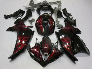 Glänzendes Schwarz Rot Flamme 2007-2008 Yamaha YZF 1000 R1 Motorrad Verkleidung