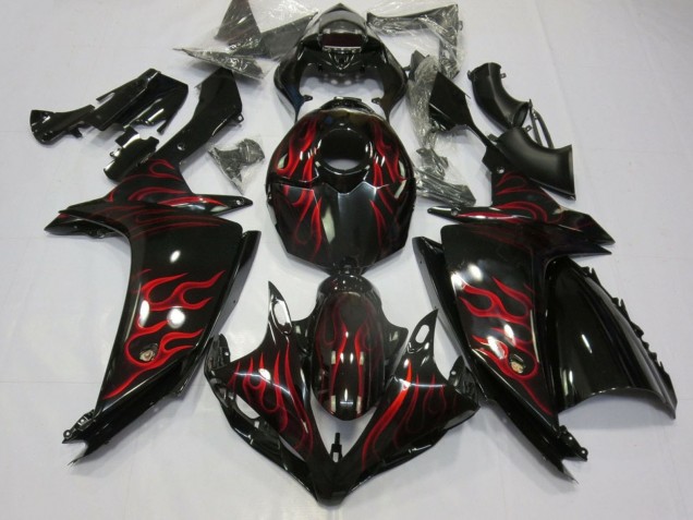 Glänzendes Schwarz Rot Flamme 2007-2008 Yamaha YZF 1000 R1 Motorrad Verkleidung