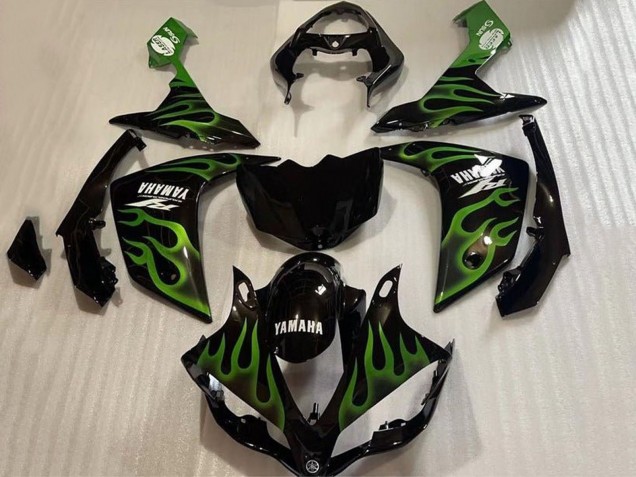 Glänzendes Schwarz Grün Flamme 2007-2008 Yamaha YZF 1000 R1 Motorrad Verkleidung
