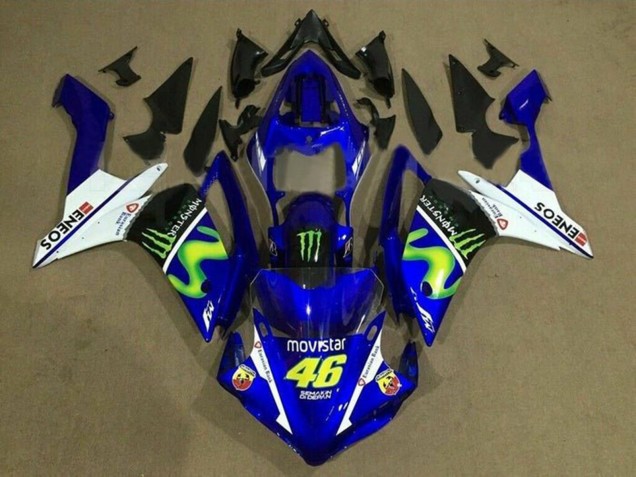 Blau Weiß Schwarz Grün MoviStar Monster ENEOS 2007-2008 Yamaha YZF 1000 R1 Motorrad Verkleidung