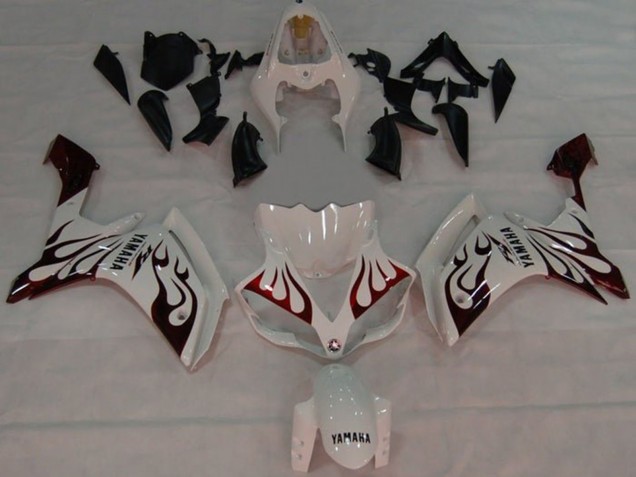 Weiß Rot Schwarz Flamme 2007-2008 Yamaha YZF 1000 R1 Motorrad Verkleidung