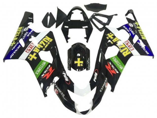 Glänzendes Schwarz Blau Grün Gelb Rizla 2004-2005 Suzuki GSXR 600 / GSXR 750 Motorrad Verkleidung