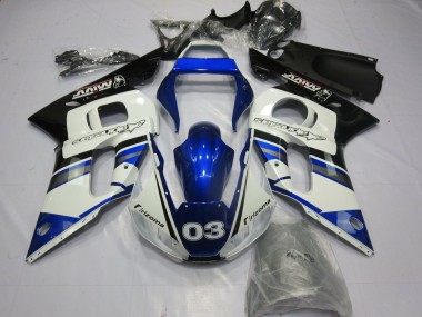 Weiß Blau Glänzendes Schwarz Rizoma 03 1998-2002 Yamaha YZF R6 Motorrad Verkleidung