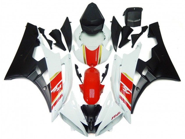 Weiß Rot Gold Matt Schwarz 2006-2007 Yamaha YZF R6 Motorrad Verkleidung