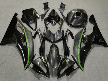 Schwarzer Carbonfaser Stil Grün 2008-2016 Yamaha YZF R6 Motorrad Verkleidung