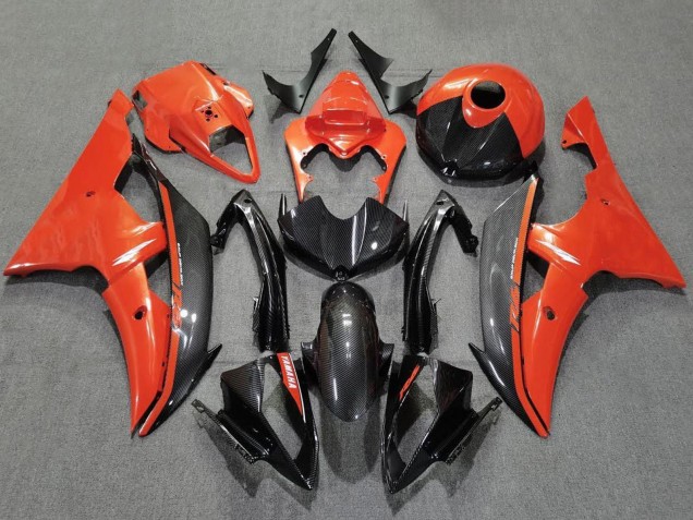 Orange Schwarz Carbonfaser Stil 2008-2016 Yamaha YZF R6 Motorrad Verkleidung