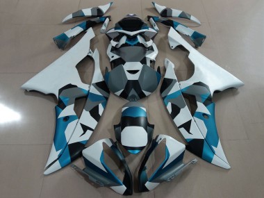 Weiß Blau Grau Schwarz Camouflage 2008-2016 Yamaha YZF R6 Motorrad Verkleidung