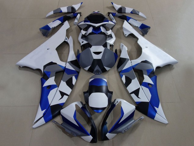 Weiß Blau Grau Camouflage 2008-2016 Yamaha YZF R6 Motorrad Verkleidung