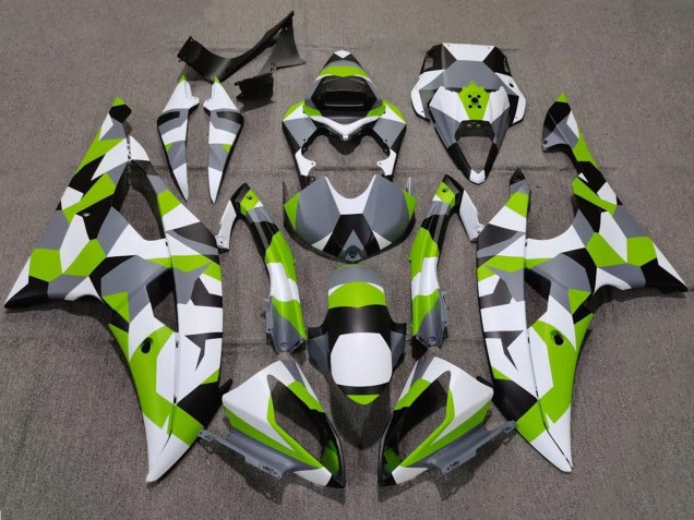 Weiß Grün Grau Schwarz Camouflage 2008-2016 Yamaha YZF R6 Motorrad Verkleidung