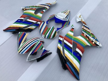 Weiß Blau Grün Gelb Rot Regenbogen Streifen 2008-2016 Yamaha YZF R6 Motorrad Verkleidung