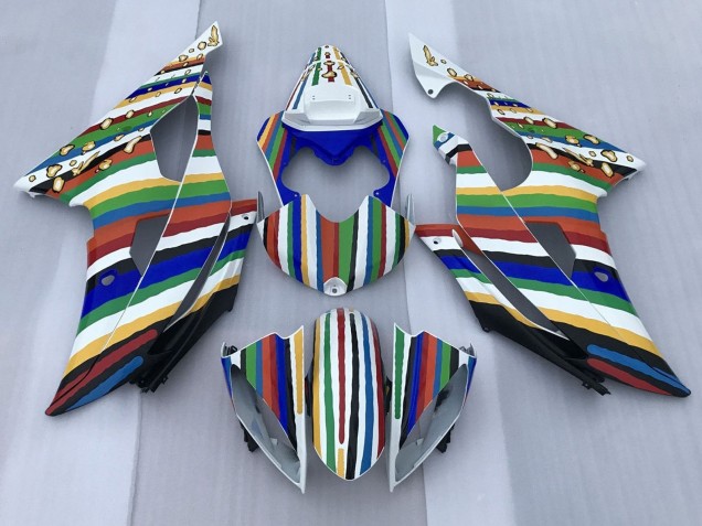 Weiß Blau Grün Gelb Rot Regenbogen Streifen 2008-2016 Yamaha YZF R6 Motorrad Verkleidung