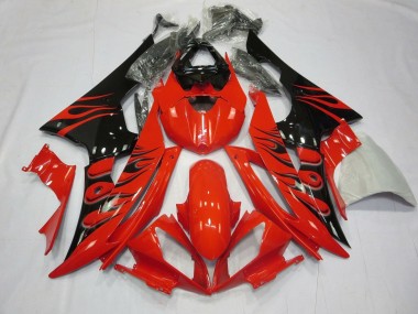 Rot Glänzendes Schwarz Flamme 2008-2016 Yamaha YZF R6 Motorrad Verkleidung