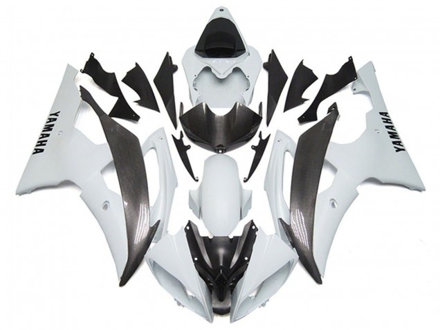 Weiß Kunst Carbonfaser Stil 2008-2016 Yamaha YZF R6 Motorrad Verkleidung