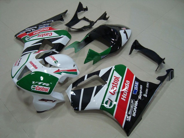 Weiß Rot Grün Glänzendes Schwarz Castrol 2000-2006 Honda VTR1000 Motorrad Verkleidung