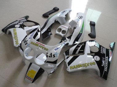 Weiß Gelb Glänzendes Schwarz Hannspree 1988-1989 Honda CBR250RR MC19 Motorrad Verkleidung
