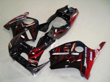 Glänzendes Schwarz Rot Flamme 1988-1989 Honda CBR250RR MC19 Motorrad Verkleidung