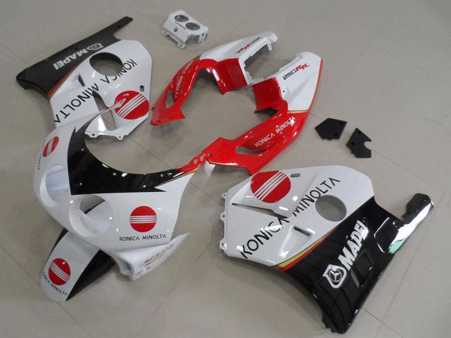 Weiß Rot Glänzendes Schwarz Konica Minolta 1990-1998 Honda CBR250RR MC22 Motorrad Verkleidung