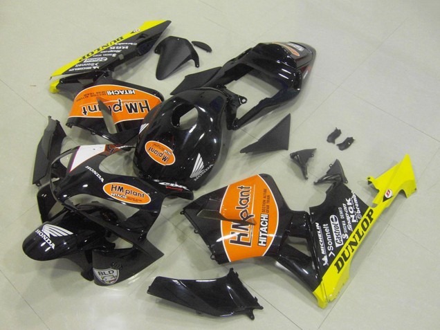 Glänzendes Schwarz Orange Gelb Hm Plant Dunlop 2003-2004 Honda CBR600RR Motorrad Verkleidung
