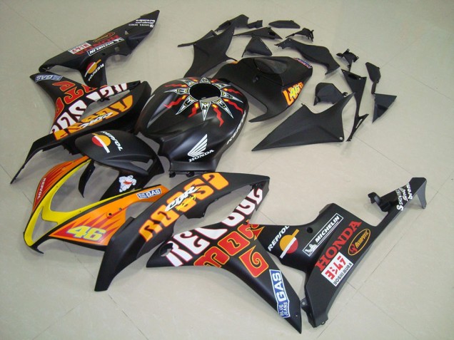 Matt Schwarz Orange Gelb Rossi 46 2007-2008 Honda CBR600RR Motorrad Verkleidung