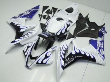 Weiß Blau Glänzendes Schwarz Flamme 2007-2008 Honda CBR600RR Motorrad Verkleidung