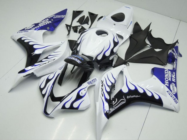 Weiß Blau Glänzendes Schwarz Flamme 2007-2008 Honda CBR600RR Motorrad Verkleidung