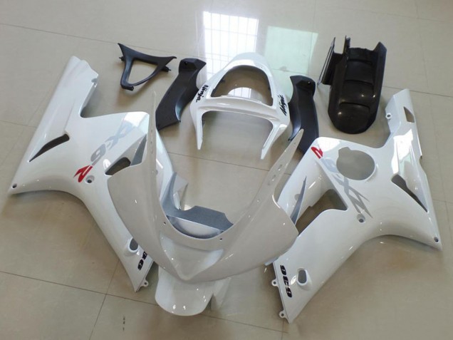 Weiß mit Silber Aufkleber 2003-2004 Kawasaki ZX6R Motorrad Verkleidung