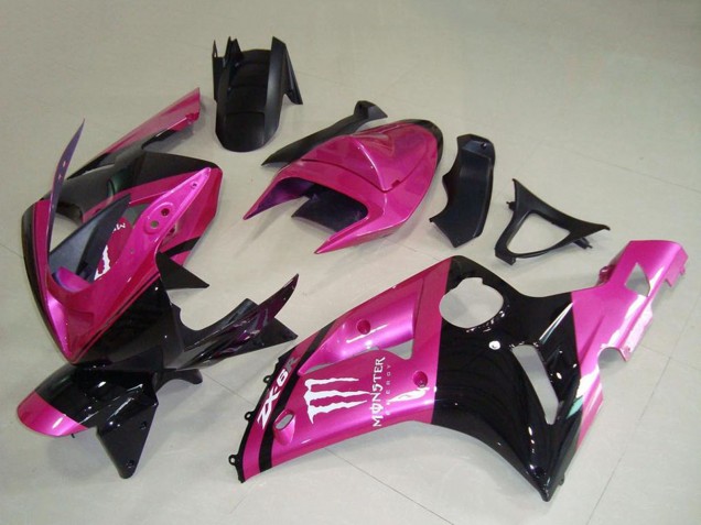 Rosa Schwarz Weiß Monster 2003-2004 Kawasaki ZX6R Motorrad Verkleidung