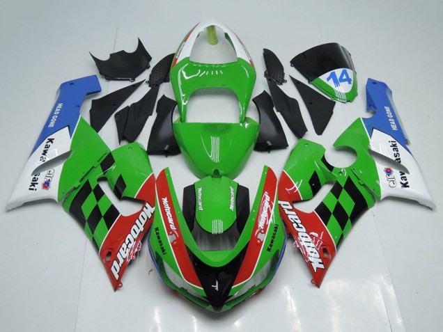 Weiß Grün Rot Blau Schwarz Motocard 2005-2006 Kawasaki ZX6R Motorrad Verkleidung
