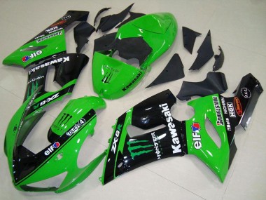 Grün Glänzendes Schwarz Elf Monster 2005-2006 Kawasaki ZX6R Motorrad Verkleidung