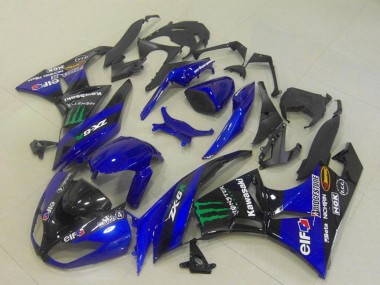 Blau Glänzendes Schwarz Grün Elf Monster Bridgestone 2009-2012 Kawasaki ZX6R Motorrad Verkleidung