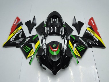 Glänzendes Schwarz Rot Gelb Grün Monster 2004-2005 Kawasaki ZX10R Motorrad Verkleidung