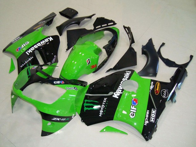 Grün Glänzendes Schwarz Elf Touch4 Monster 2000-2001 Kawasaki ZX12R Motorrad Verkleidung
