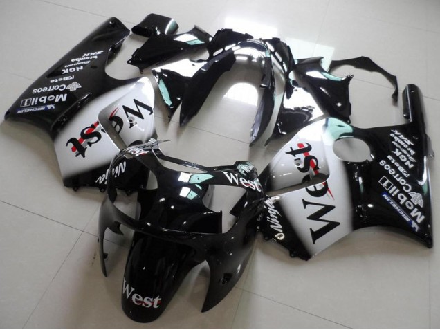 Glänzendes Schwarz Weiß West 2000-2001 Kawasaki ZX12R Motorrad Verkleidung
