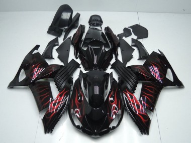 Glänzendes Schwarz Rot Flamme 2006-2011 Kawasaki ZX14R ZZR1400 Motorrad Verkleidung