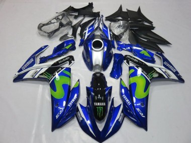 Blau Weiß Schwarz Grün MoviStar Monster 2015-2018 Yamaha YZF R3 Motorrad Verkleidung