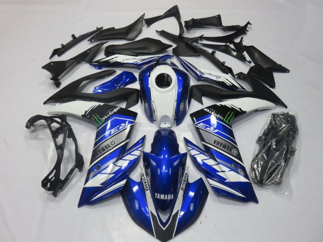 Blau Weiß Schwarz Grün Monster 2015-2018 Yamaha YZF R3 Motorrad Verkleidung