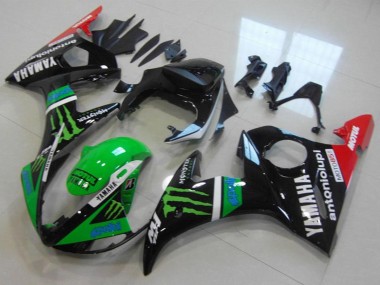 Glänzendes Schwarz Rot Grün Monster Motul 2003-2004 Yamaha YZF R6 Motorrad Verkleidung