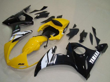 Gelb Weiß Glänzendes Schwarz 2003-2004 Yamaha YZF R6 Motorrad Verkleidung
