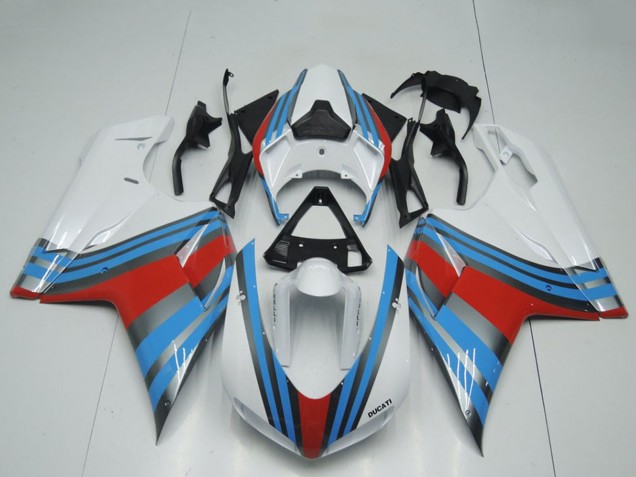 Weiß Blau Rot 2007-2014 Ducati 848 1098 1198 Motorrad Verkleidung