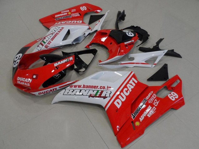 Weiß Rot Glänzendes Schwarz Banner 69 2007-2014 Ducati 848 1098 1198 Motorrad Verkleidung