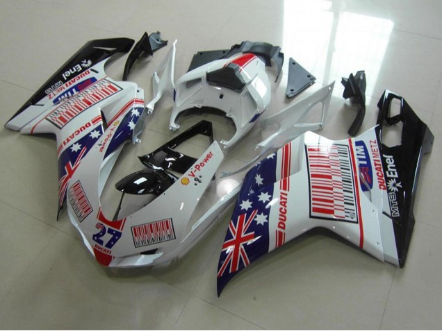 Weiß Blau Rot Glänzendes Schwarz American Flag Tim 27 2007-2014 Ducati 848 1098 1198 Motorrad Verkleidung