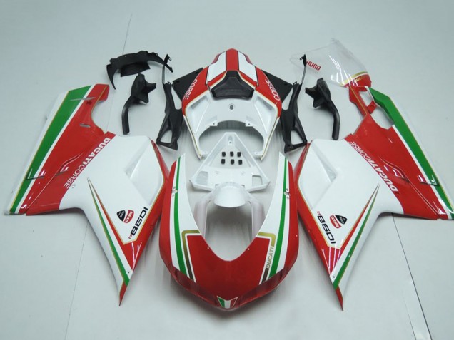 Weiß Rot Grün Streifen 2007-2014 Ducati 1098 Motorrad Verkleidung