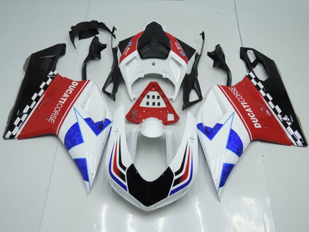 Weiß Rot Blau Glänzendes Schwarz Corse 2007-2014 Ducati 848 1098 1198 Motorrad Verkleidung